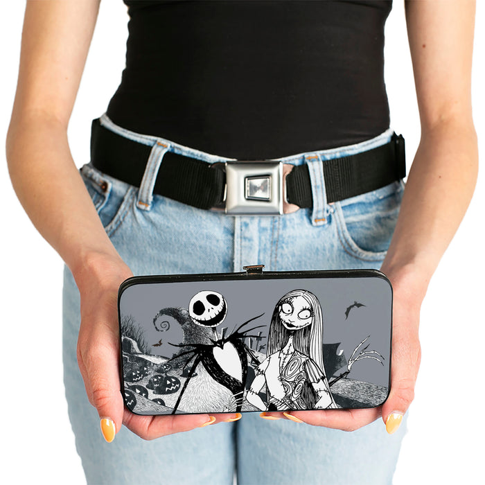 Hinged Wallet - Nightmare Before Christmas Jack & Sally Pose + Zero Sally Jack Cemetery Scene Grays Hinged Wallets Disney