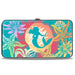 Hinged Wallet - Ariel Pose Silhouette Shells & Sea Flowers Collage Aqua Blue Multi Color Hinged Wallets Disney