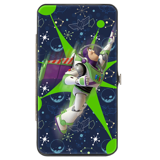 Hinged Wallet - Toy Story Buzz Lightyear Flight Pose + Space Ranger Logo Icons Blues Greens Hinged Wallets Disney