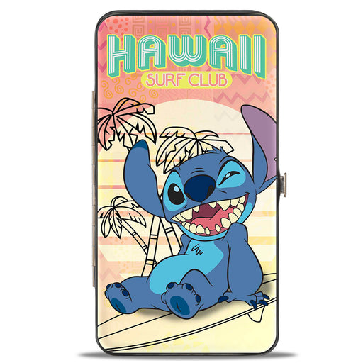 Hinged Wallet - HAWAII SURF CLUB Stitch Winking Pose + Sun Pattern Blocks Pinks Yellows Hinged Wallets Disney