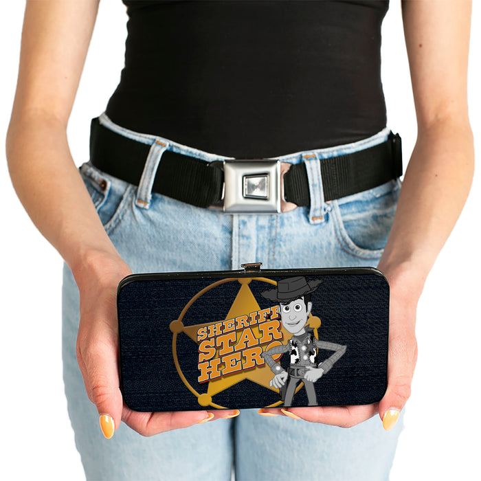 Hinged Wallet - Toy Story Woody SHERIFF STAR HERO Badge Denim Print Dark Grays Golds Hinged Wallets Disney