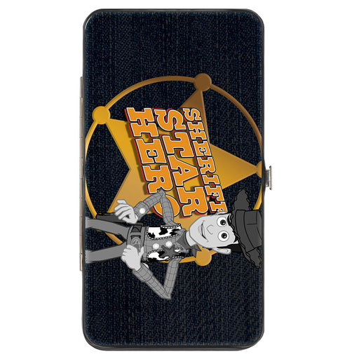 Hinged Wallet - Toy Story Woody SHERIFF STAR HERO Badge Denim Print Dark Grays Golds Hinged Wallets Disney