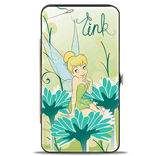 Hinged Wallet - TINK Sitting on Flower Pose Greens Aqua Blues Hinged Wallets Disney