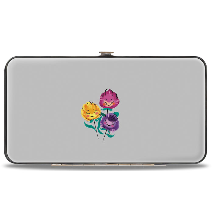 Hinged Wallet - Alice Pose Cheshire Cat Face Flowers of Wonderland + Flower Trio Gray Multi Color Hinged Wallets Disney