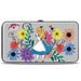 Hinged Wallet - Alice Pose Cheshire Cat Face Flowers of Wonderland + Flower Trio Gray Multi Color Hinged Wallets Disney