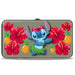 Hinged Wallet - Stitch Hula Pose Front + Back Hibiscus Flowers Pineapples Gray Hinged Wallets Disney