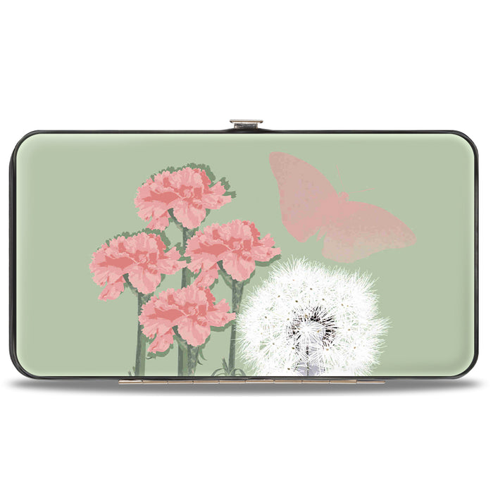 Hinged Wallet - Tinker Bell Sketch Carnations Dandelions Sage Greens Pinks White Hinged Wallets Disney