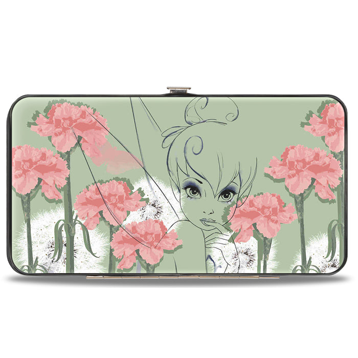 Hinged Wallet - Tinker Bell Sketch Carnations Dandelions Sage Greens Pinks White Hinged Wallets Disney