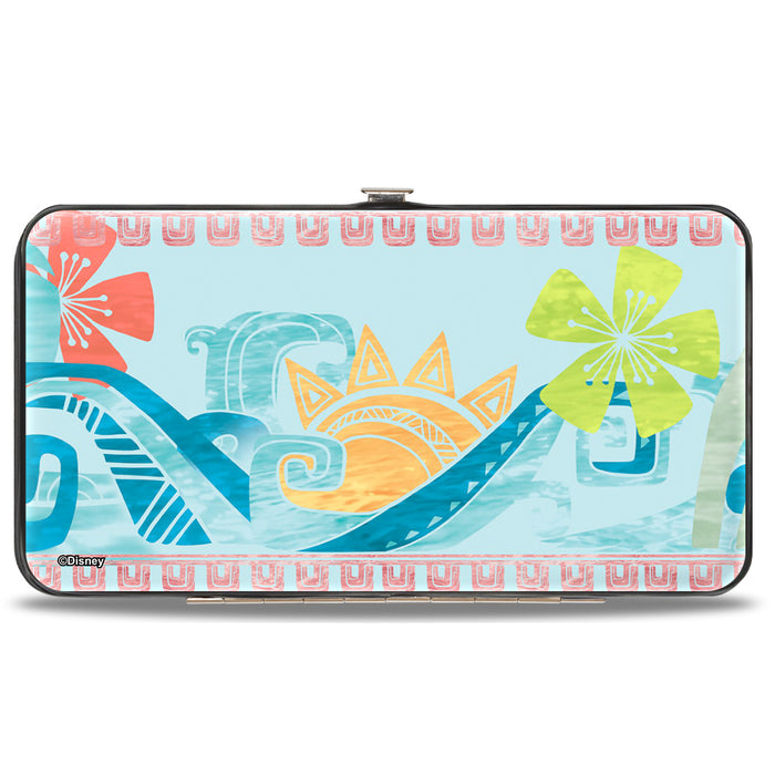 Hinged Wallet - Moana Voyage Group Pose Tribal Icons Collage Blues Multi Color Hinged Wallets Disney