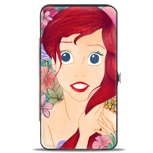 Hinged Wallet - Ariel Fixing Hair Pose + Tropical Flowers Blues Pinks Hinged Wallets Disney