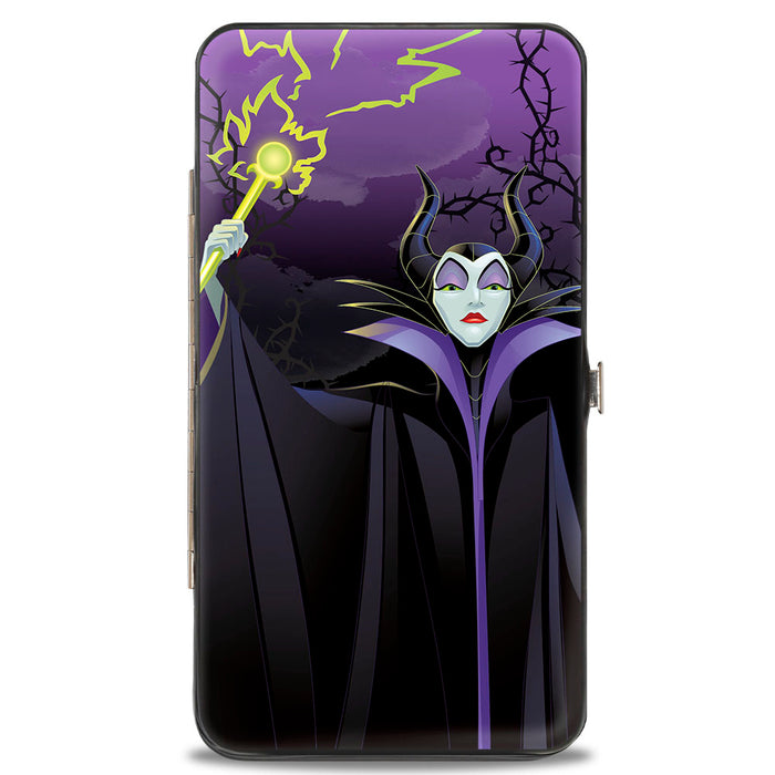 Hinged Wallet - Maleficent Raising Staff Pose Forest of Thorns Purples Black Hinged Wallets Disney