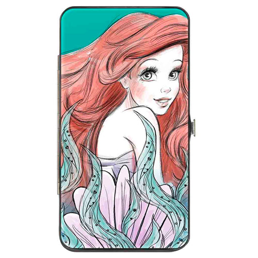 Hinged Wallet - The Little Mermaid Ariel Over Shoulder2 + Flounder Sketch Poses Kelp Blues Hinged Wallets Disney