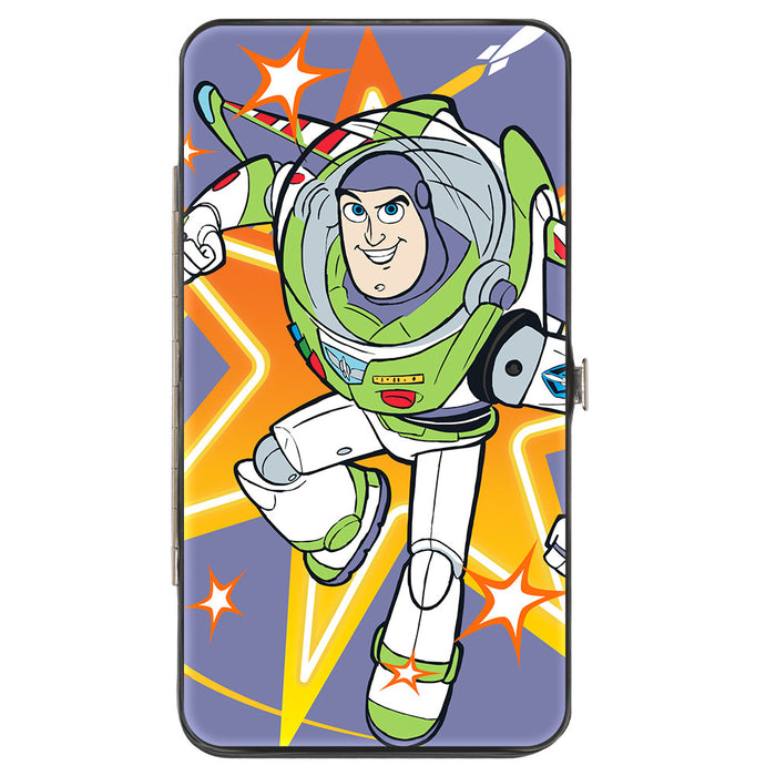 Hinged Wallet - Toy Story Buzz Lightyear Action Pose + Striping Red White Green Purple Hinged Wallets Disney