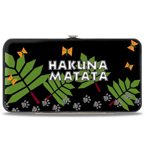 Hinged Wallet - The Lion King Young Simba & Nala Playing Pose + HAKUNA MATATA Leaves Butterflies Paws Black White Multi Color Hinged Wallets Disney