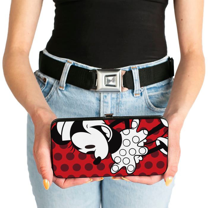 Hinged Wallet - Vintage Minnie Smiling Pose Front + Back Views Dots Reds/Black/White Hinged Wallets Disney