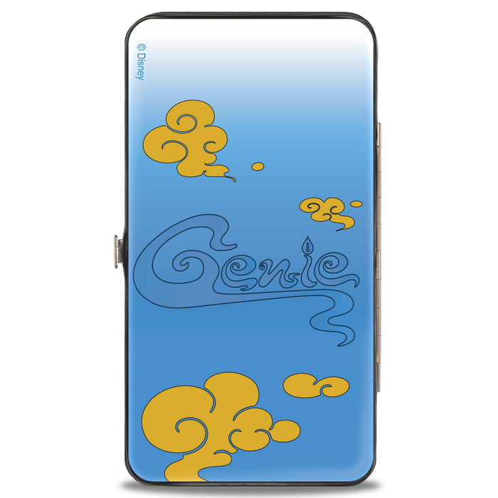 Hinged Wallet - Classic Aladdin Genie Smiling Pose + GENIE Text Smoke Blue Gold Hinged Wallets Disney