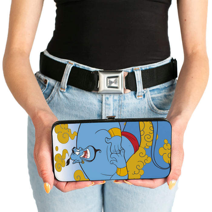 Hinged Wallet - Classic Aladdin Genie Smiling Pose + GENIE Text Smoke Blue Gold Hinged Wallets Disney