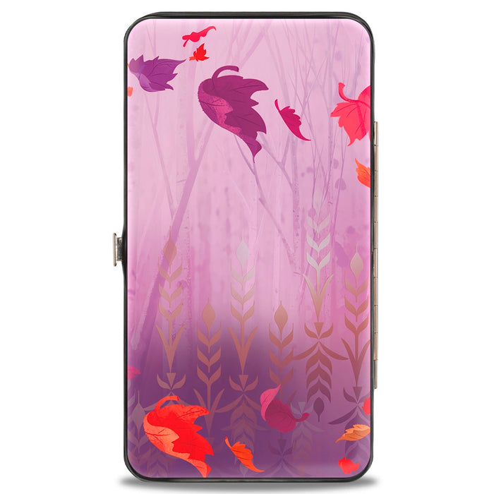 Hinged Wallet - Frozen II Anna Pose Swirling Leaves Purples Reds Hinged Wallets Disney