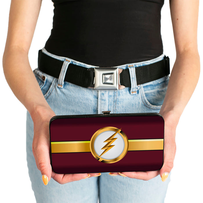 Hinged Wallet - The Flash Logo10 Stripe Burgundy Golds White Hinged Wallets DC Comics