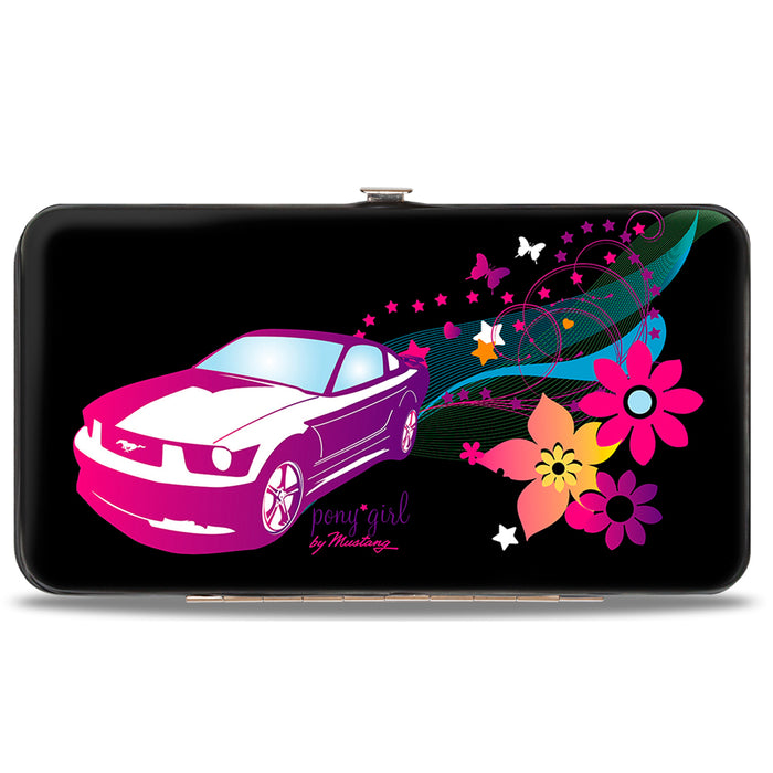 Hinged Wallet - Mustang PONY GIRL Butterflies Flowers Stars Black Pinks Purples Hinged Wallets Ford