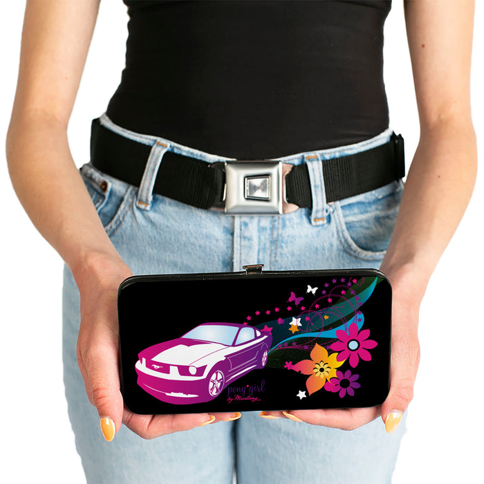 Hinged Wallet - Mustang PONY GIRL Butterflies Flowers Stars Black Pinks Purples Hinged Wallets Ford