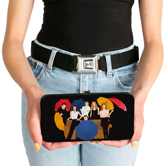 Hinged Wallet - Friends Umbrella Group Poses Silhouette I'LL BE THERE FOR YOU Black White