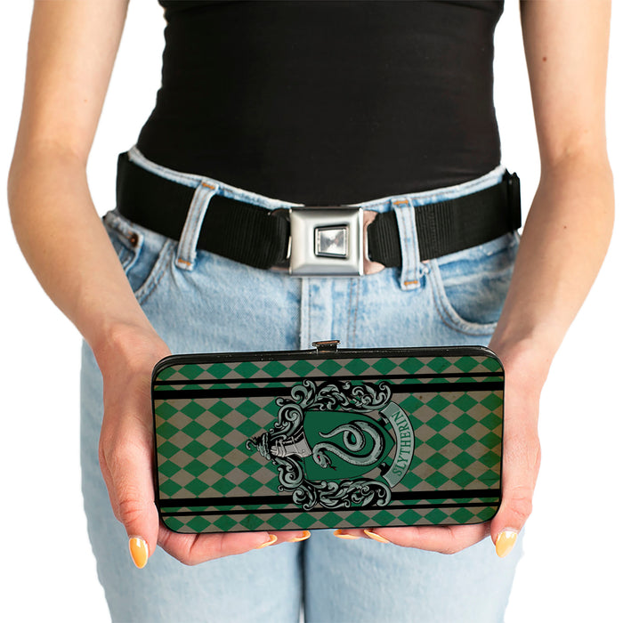 Hinged Wallet - SLYTHERIN Crest Stripes Diamonds Greens Black Hinged Wallets The Wizarding World of Harry Potter