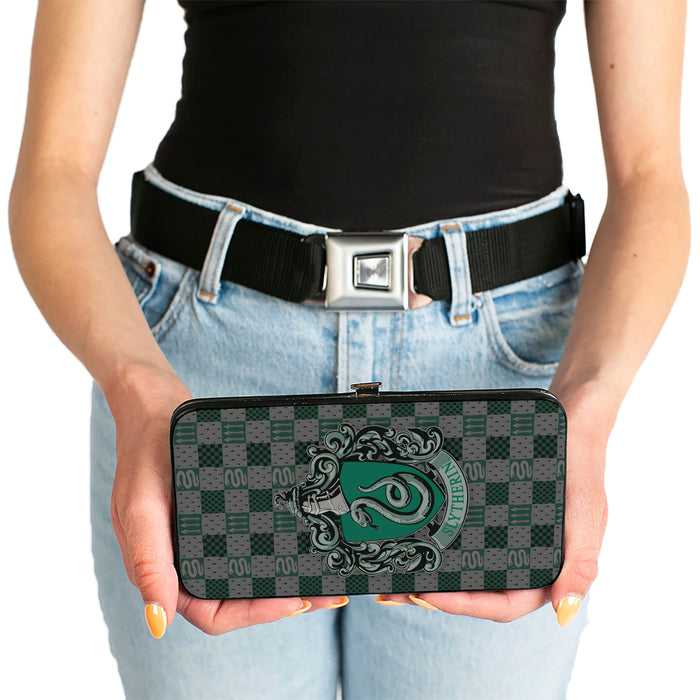 Hinged Wallet - Harry Potter SLYTHERIN Crest Heraldry Checkers Gray Greens Hinged Wallets The Wizarding World of Harry Potter