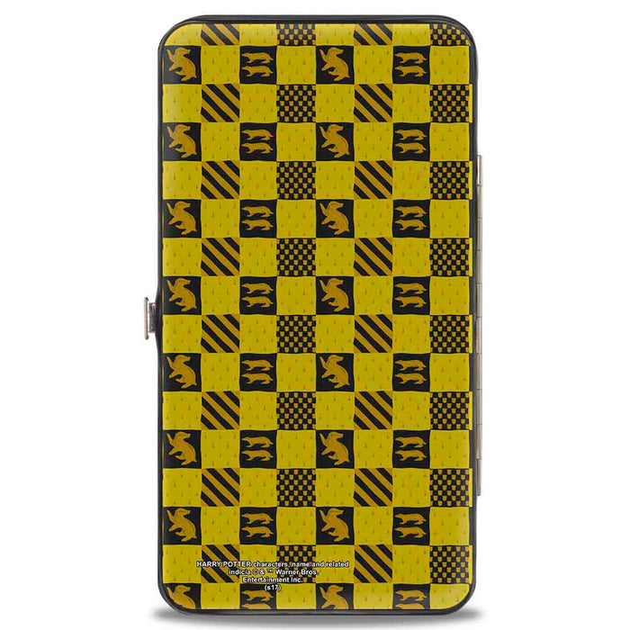 Hinged Wallet - Harry Potter HUFFLEPUFF Crest Heraldry Checkers Golds Black Hinged Wallets The Wizarding World of Harry Potter