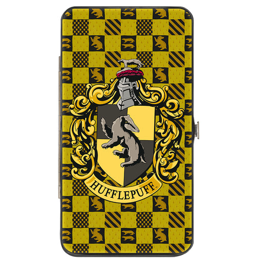 Hinged Wallet - Harry Potter HUFFLEPUFF Crest Heraldry Checkers Golds Black Hinged Wallets The Wizarding World of Harry Potter