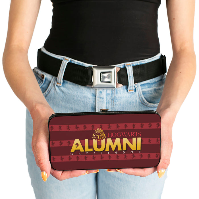 Hinged Wallet - HOGWARTS ALUMNI GRYFFINDOR + Initial Monogram/Lion Icon Stripe Burgundy Reds/Golds/White Hinged Wallets The Wizarding World of Harry Potter