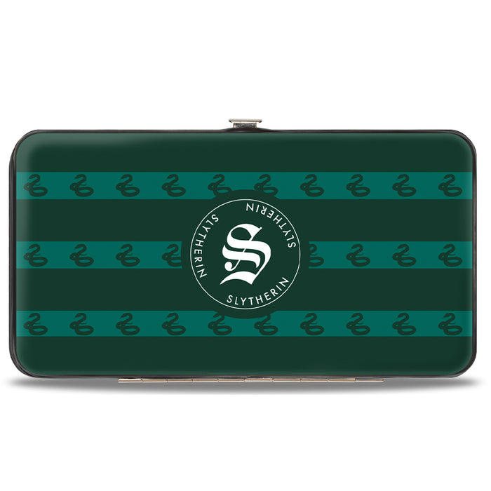 Hinged Wallet - HOGWARTS ALUMNI SLYTHERIN + Initial Monogram Snake Icon Stripe Greens White Grays Hinged Wallets The Wizarding World of Harry Potter