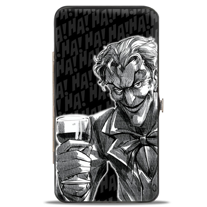 Hinged Wallet - Joker Wine Pose Sketch + THE JOKER Logo HA! HA! Black Grays White Hinged Wallets DC Comics