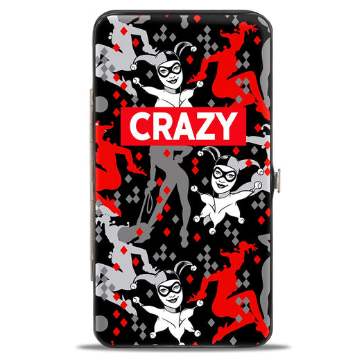 Hinged Wallet - Harley Quinn CRAZY Face Silhouette Poses Diamonds Black Grays Red White Hinged Wallets DC Comics