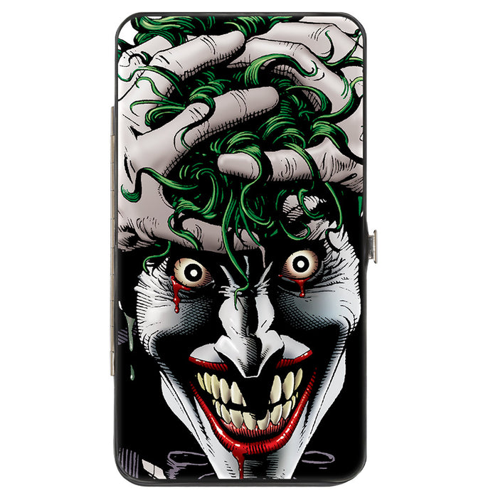 Hinged Wallet - Joker The Killing Joke Holding Head Pose + HAHAHA Repeat White Black Hinged Wallets DC Comics