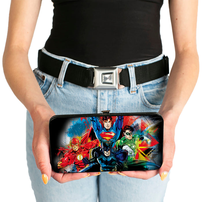 Hinged Wallet - Justice League 4-Superhero C U Group Pose Splatter Black Multi Color Hinged Wallets DC Comics