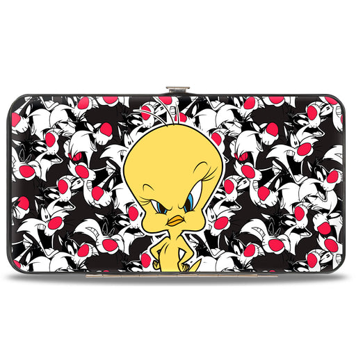 Hinged Wallet - Tweety Pose Sylvester the Cat Expressions Stacked Black White Red Hinged Wallets Looney Tunes