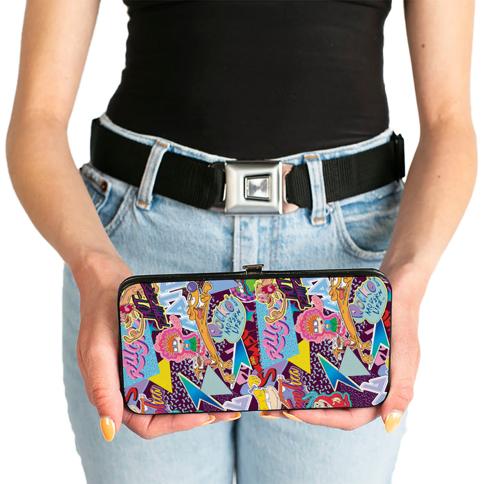 Hinged Wallet - Nick 90's Logos 7-Show Characters Purple Multi Color Hinged Wallets Nickelodeon