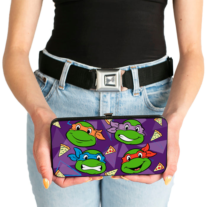 Hinged Wallet - Classic Teenage Mutant Ninja Turtles Faces + I "PIZZA-HEART" TMNT Purple Triangles Pizza Hinged Wallets Nickelodeon