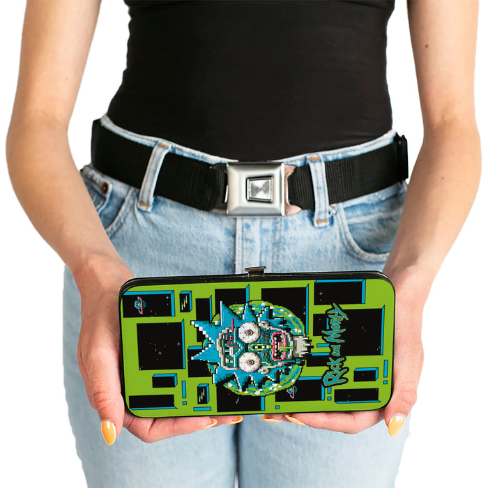 Hinged Wallet - Rick and Morty Logo and Circuit Faces and Blocks Multi Color Hinged Wallets Rick and Morty