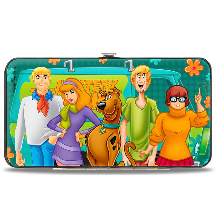 Hinged Wallet - Scooby Doo 5-Character Group Pose w Mystery Machine Turquoise Blues Orange Hinged Wallets Scooby Doo