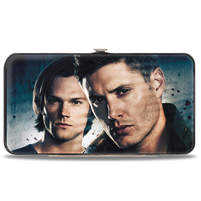 Hinged Wallet - Winchester Brothers CLOSE-UP + SUPERNATURAL Logo Black Grays Hinged Wallets Supernatural