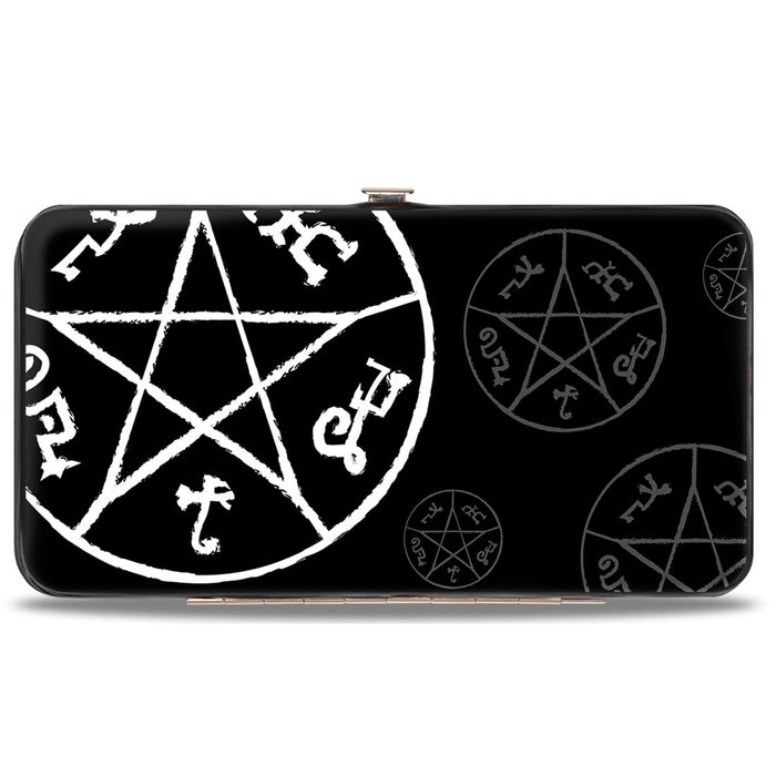 Hinged Wallet - Supernatural Devil's Trap Symbol Scattered Black Gray White Hinged Wallets Supernatural