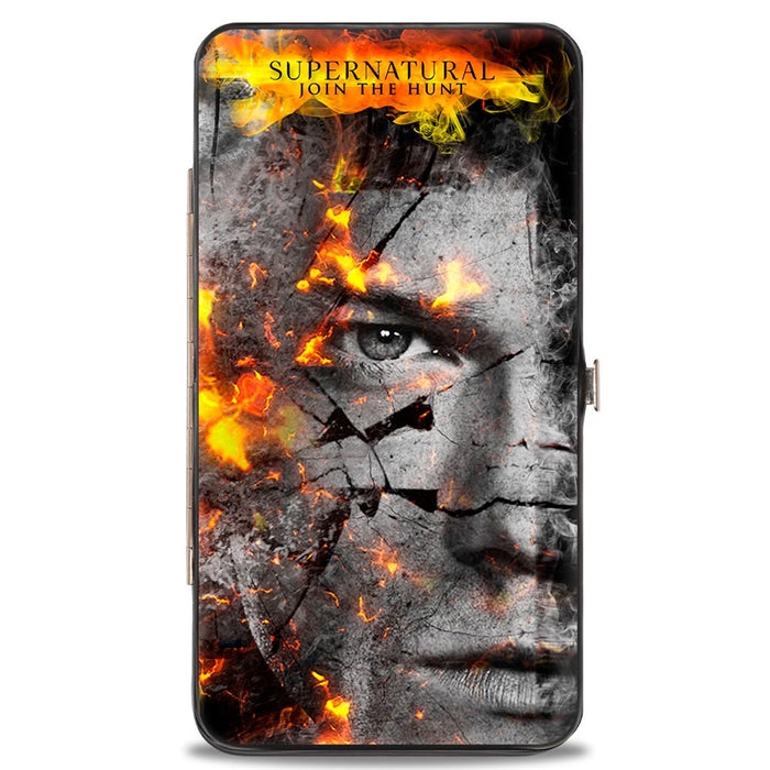 Hinged Wallet - SUPERNATURAL Sam + Dean Broken Faces CLOSE-UP Grays Flames