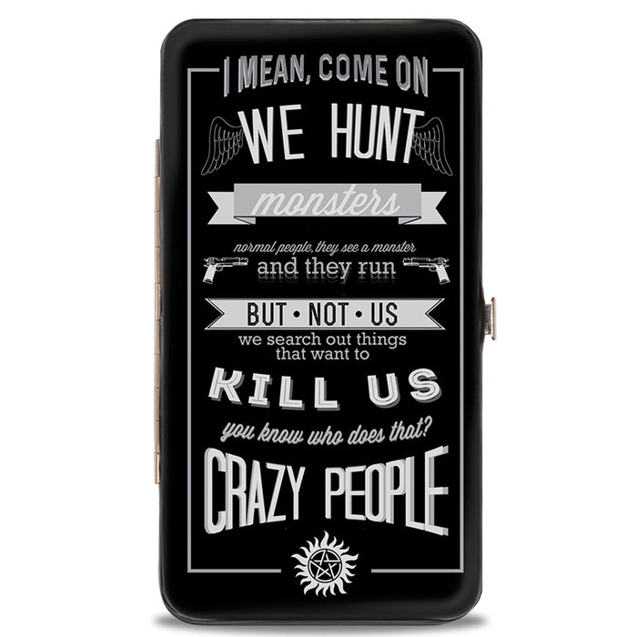 Hinged Wallet - Supernatural Dean CRAZY PEOPLE Quote Winchester Pentagram Black Grays Hinged Wallets Supernatural