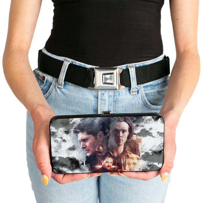 Hinged Wallet - Supernatural 4-Character Collage + Logo Clouds Grays Sepia Hinged Wallets Supernatural