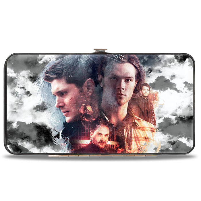 Hinged Wallet - Supernatural 4-Character Collage + Logo Clouds Grays Sepia Hinged Wallets Supernatural