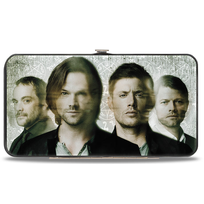 Hinged Wallet - Supernatural 4-Character Face Blur Symbols + Logo Grays Black Hinged Wallets Supernatural