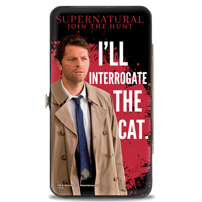 Hinged Wallet - Castiel I'LL INTERROGATE THE CAT Black Blood Splatter White Hinged Wallets Supernatural