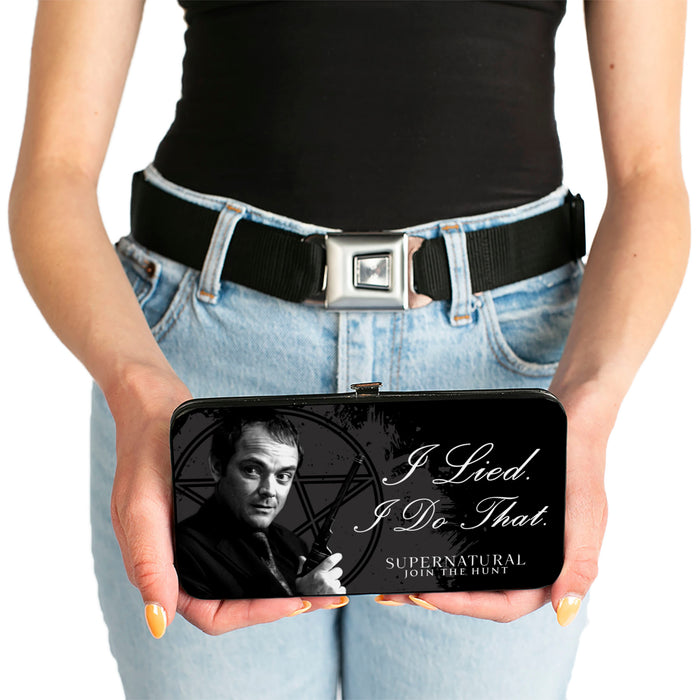 Hinged Wallet - Crowley I LIED- I DO THAT Pentagram Black Grays White Hinged Wallets Supernatural